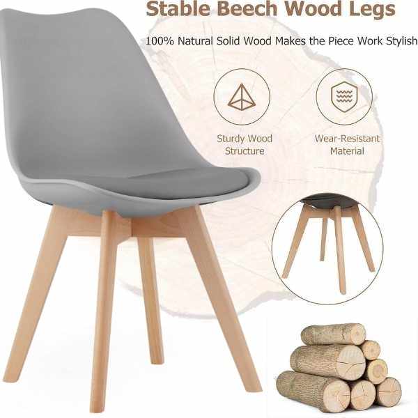 Set 2 Scaune Mercaton Grosseto, Stil Scandinav cu Picioare din Lemn, Sezut din PP si Perna din Piele Ecologica, Maxim 120 Kg, 49 x 45 x 82 cm, Gri Deschis - imagine 7