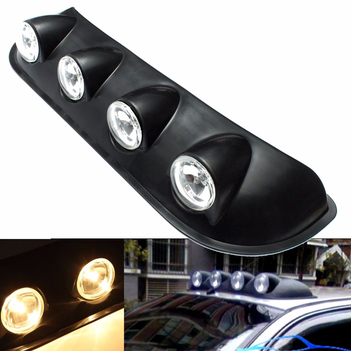Ansamblu format din 4 proiectoare cu becuri H3 cu halogen, montaj pe plafon sau capota, alimentare 12V, lungime 100cm, destinat vehiculelor Off-Road