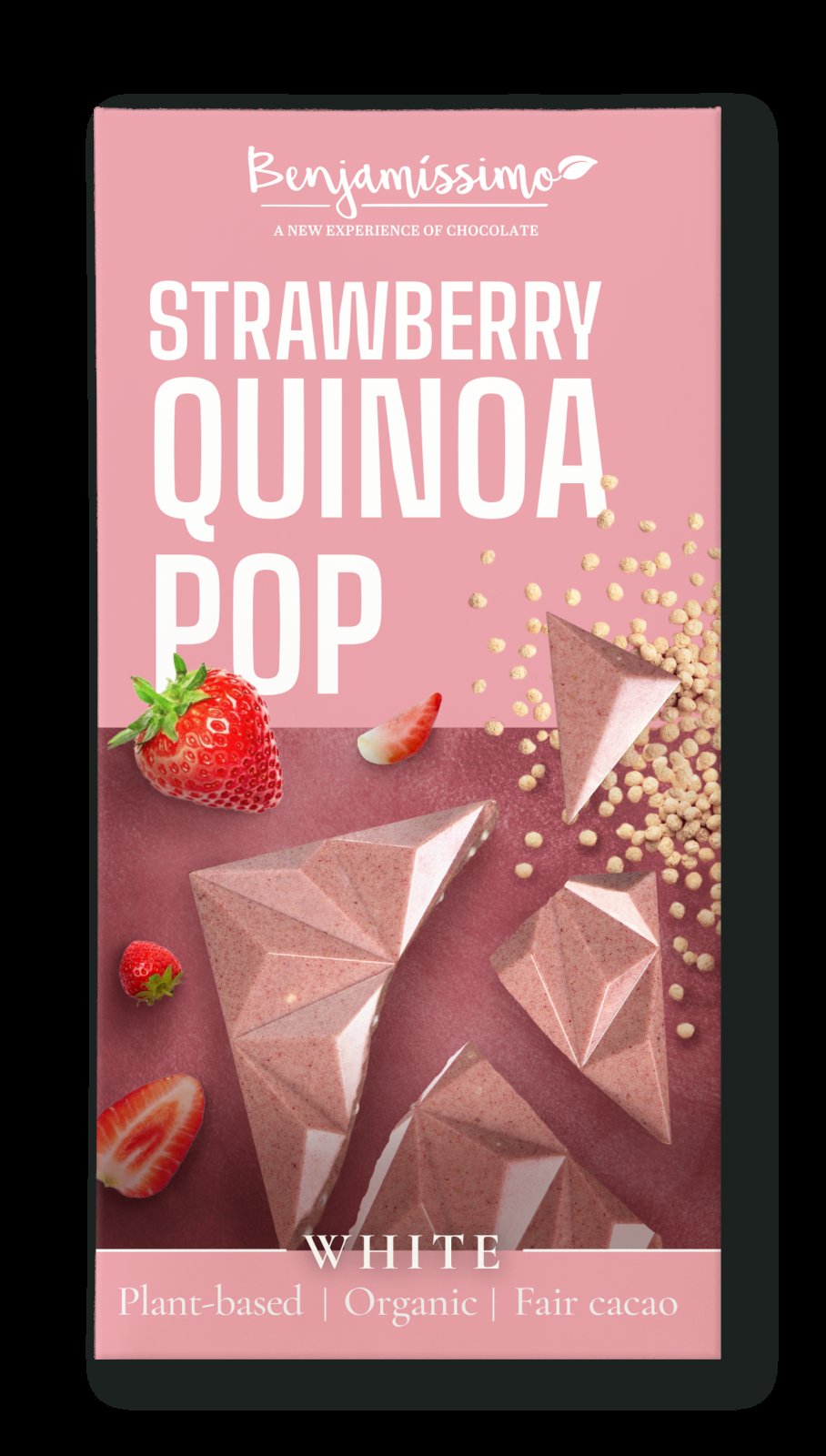 Ciocolata alba cu capsuni si quinoa, bio, 60g, Benjamissimo