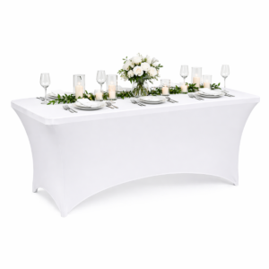 Husa pentru masa dreptunghiulara, culoare alba, elastica, dimensiune 152 x 70 x 74cm